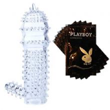 Klitoris Uyarıcılı Tırtıklı Uzatmalı Penis Kılıfı + Playboy anal vajinal Kaydırıcı Jel (B1001_h1)